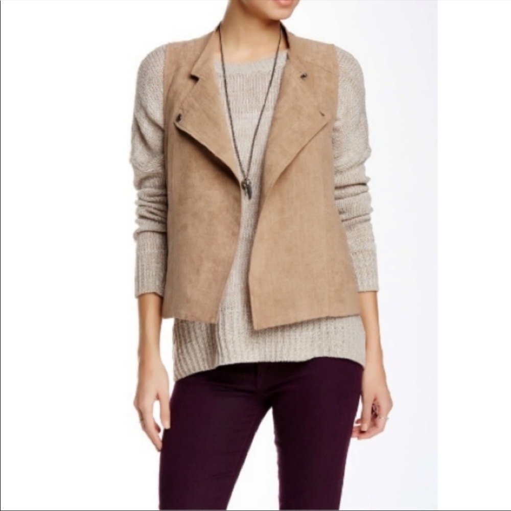 Jack by BB Dakota Faux Suede Tan Vest Size XS Western Moto Layers Fall Drape - Picture 2 of 14